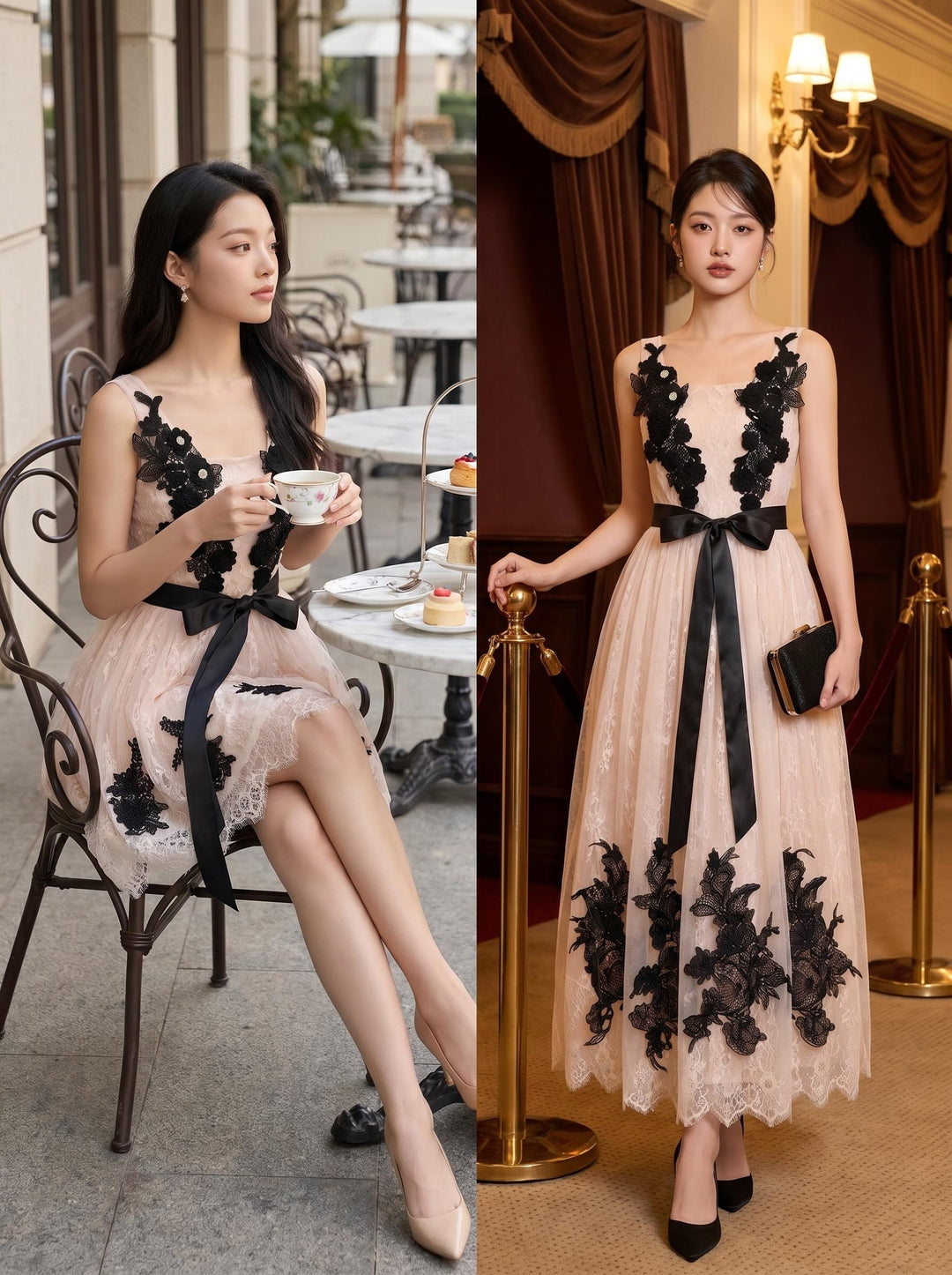 【dress】レースチュールロングワンピース＆ミニワンピース　N3638