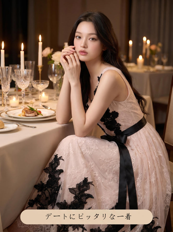 【dress】レースチュールロングワンピース＆ミニワンピース　N3638
