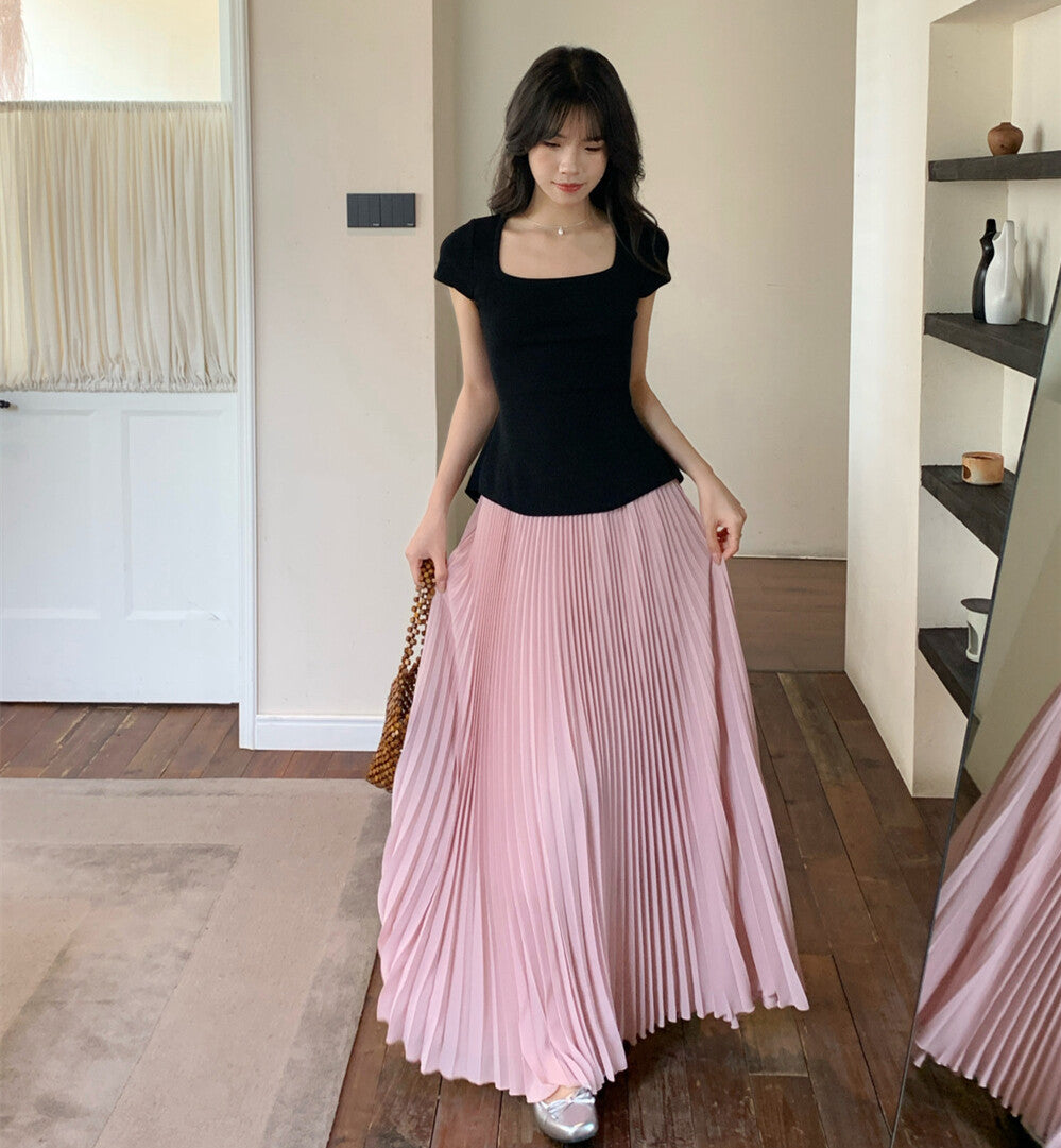 【set】バックリボントップス×プリーツスカートセット   N3654