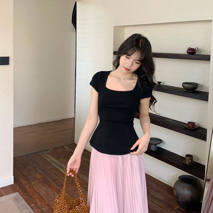 【set】バックリボントップス×プリーツスカートセット   N3654