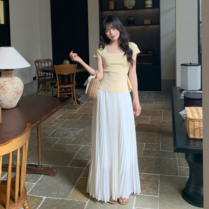 【set】バックリボントップス×プリーツスカートセット   N3654