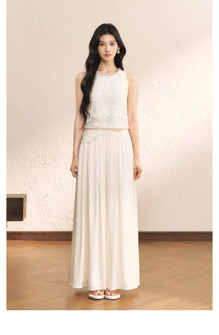 【set】レースドッキングトップス×ロングスカートセット   N3656