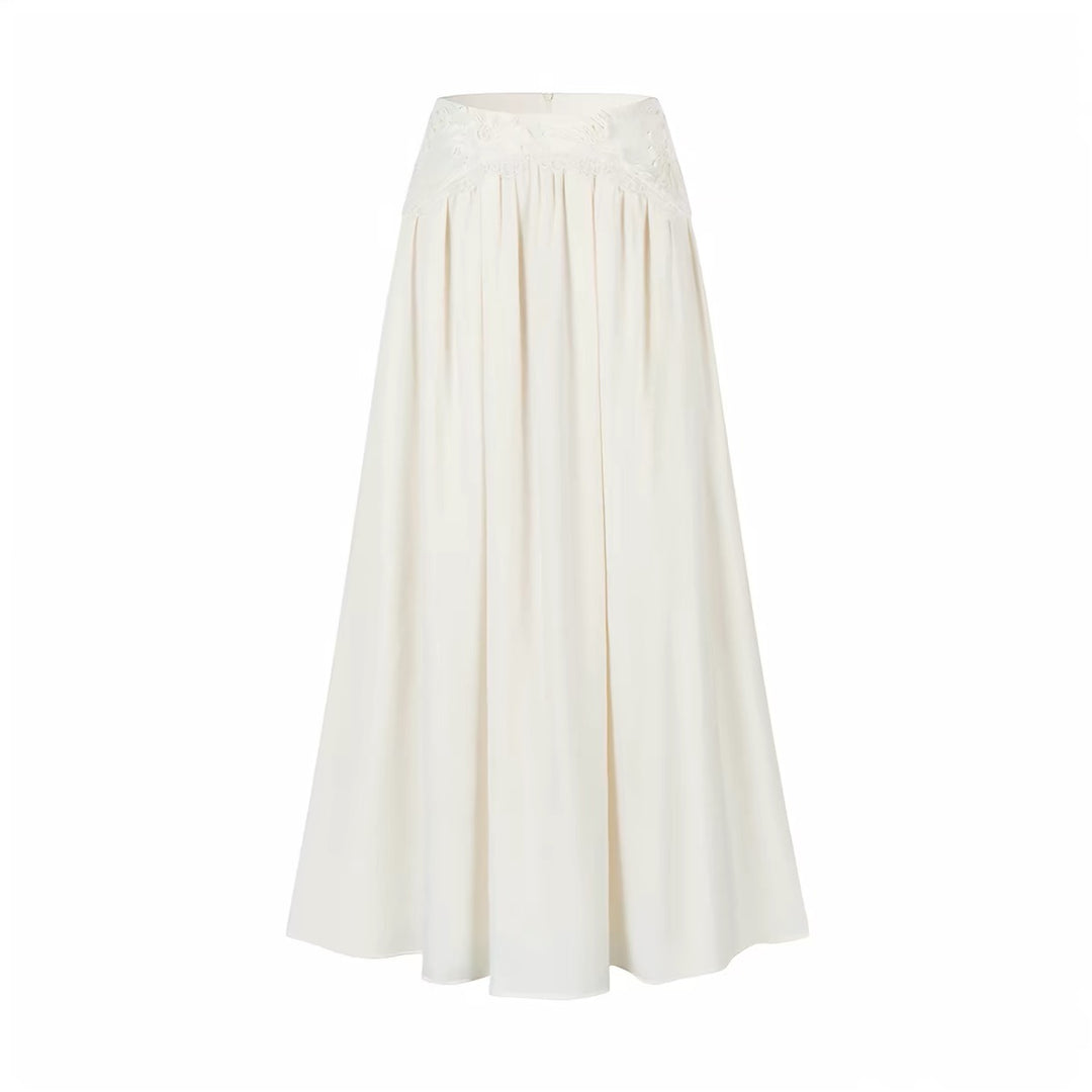 【set】レースドッキングトップス×ロングスカートセット   N3656