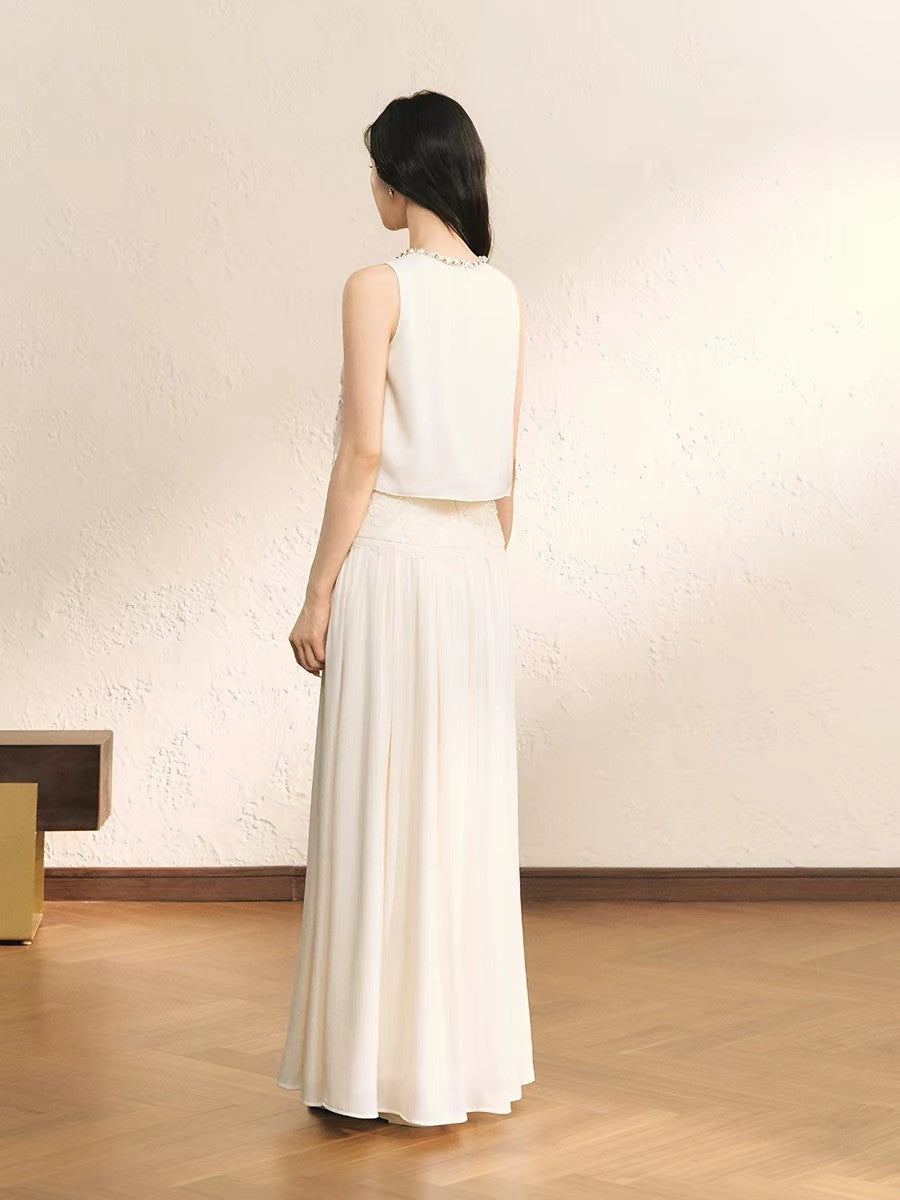 【set】レースドッキングトップス×ロングスカートセット   N3656