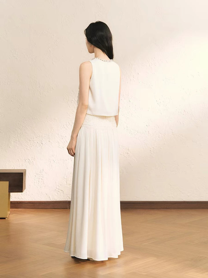 【set】レースドッキングトップス×ロングスカートセット   N3656