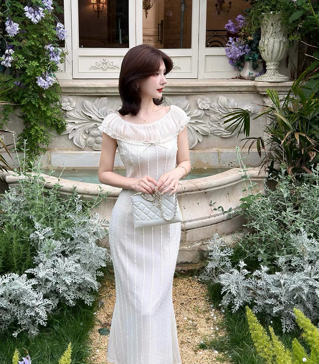【dress】チュールドッキングロングニットワンピース　N3657