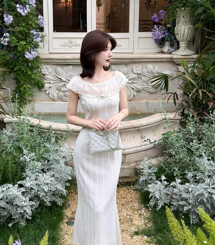 【dress】チュールドッキングロングニットワンピース　N3657