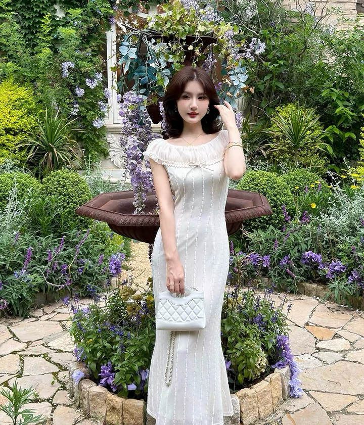 【dress】チュールドッキングロングニットワンピース　N3657