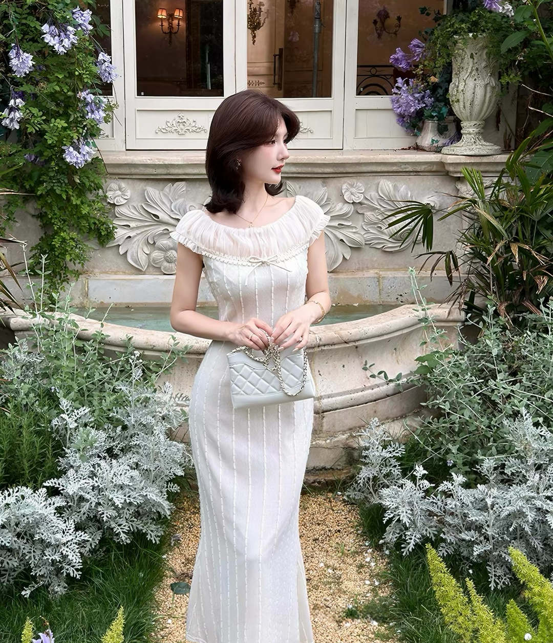 【dress】チュールドッキングロングニットワンピース　N3657