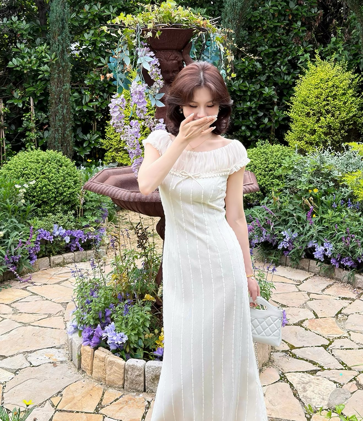 【dress】チュールドッキングロングニットワンピース　N3657