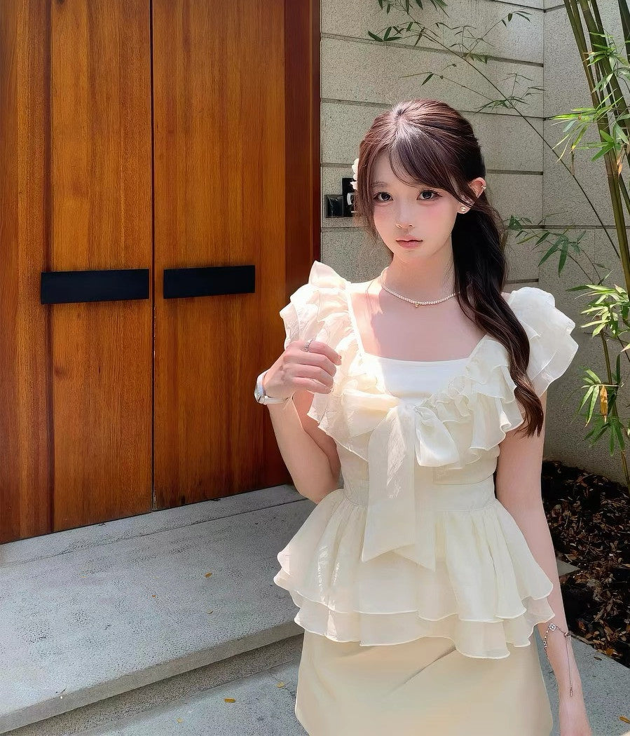 【set】フリルブラウス×キャミソール×ミニスカート3点セット   N3658