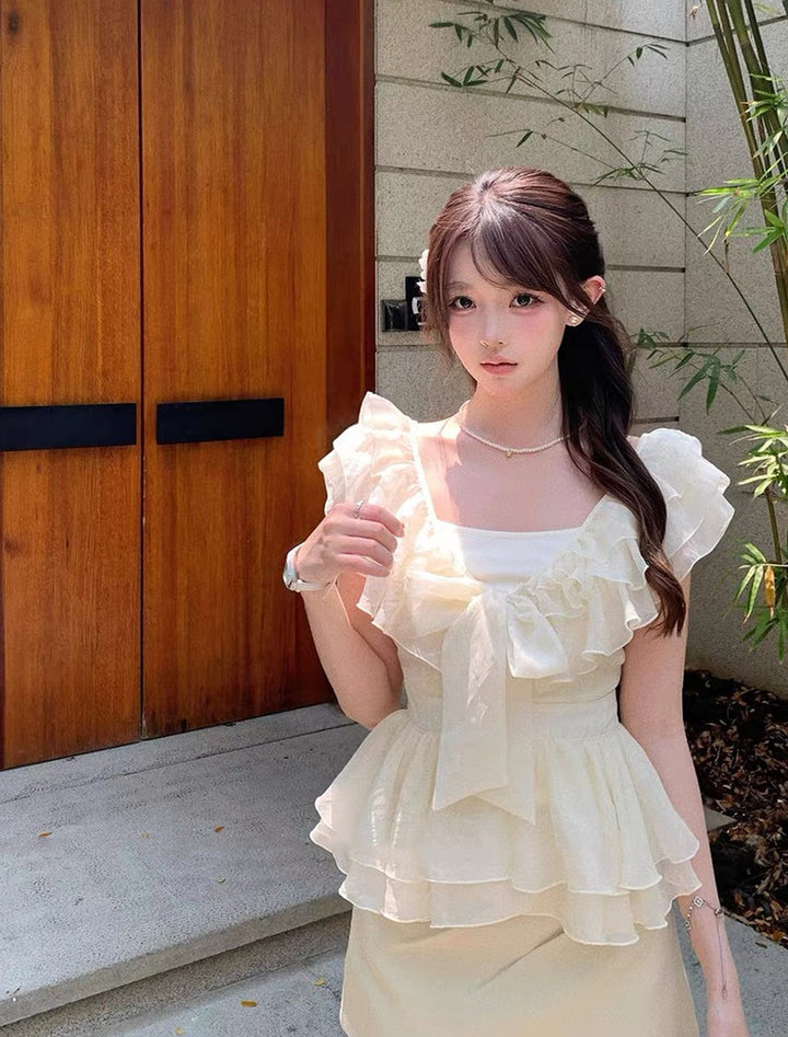 【set】フリルブラウス×キャミソール×ミニスカート3点セット   N3658