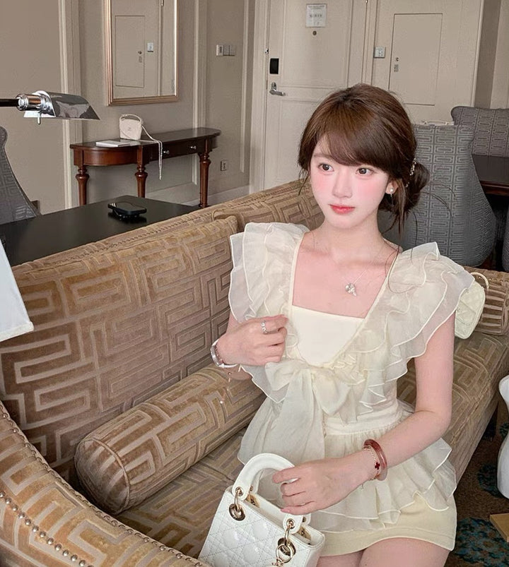 【set】フリルブラウス×キャミソール×ミニスカート3点セット   N3658