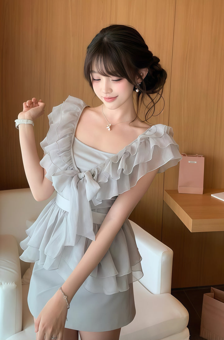 【set】フリルブラウス×キャミソール×ミニスカート3点セット   N3658
