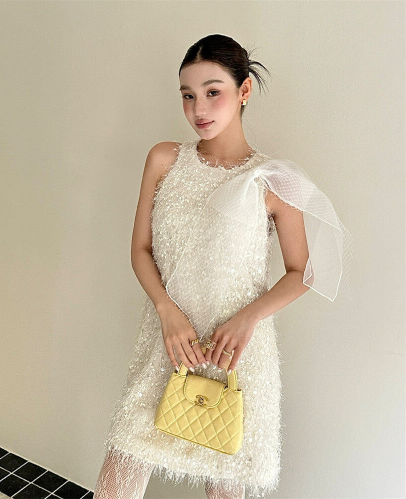 【dress】ビッグリボンフリンジミニワンピース　N3662