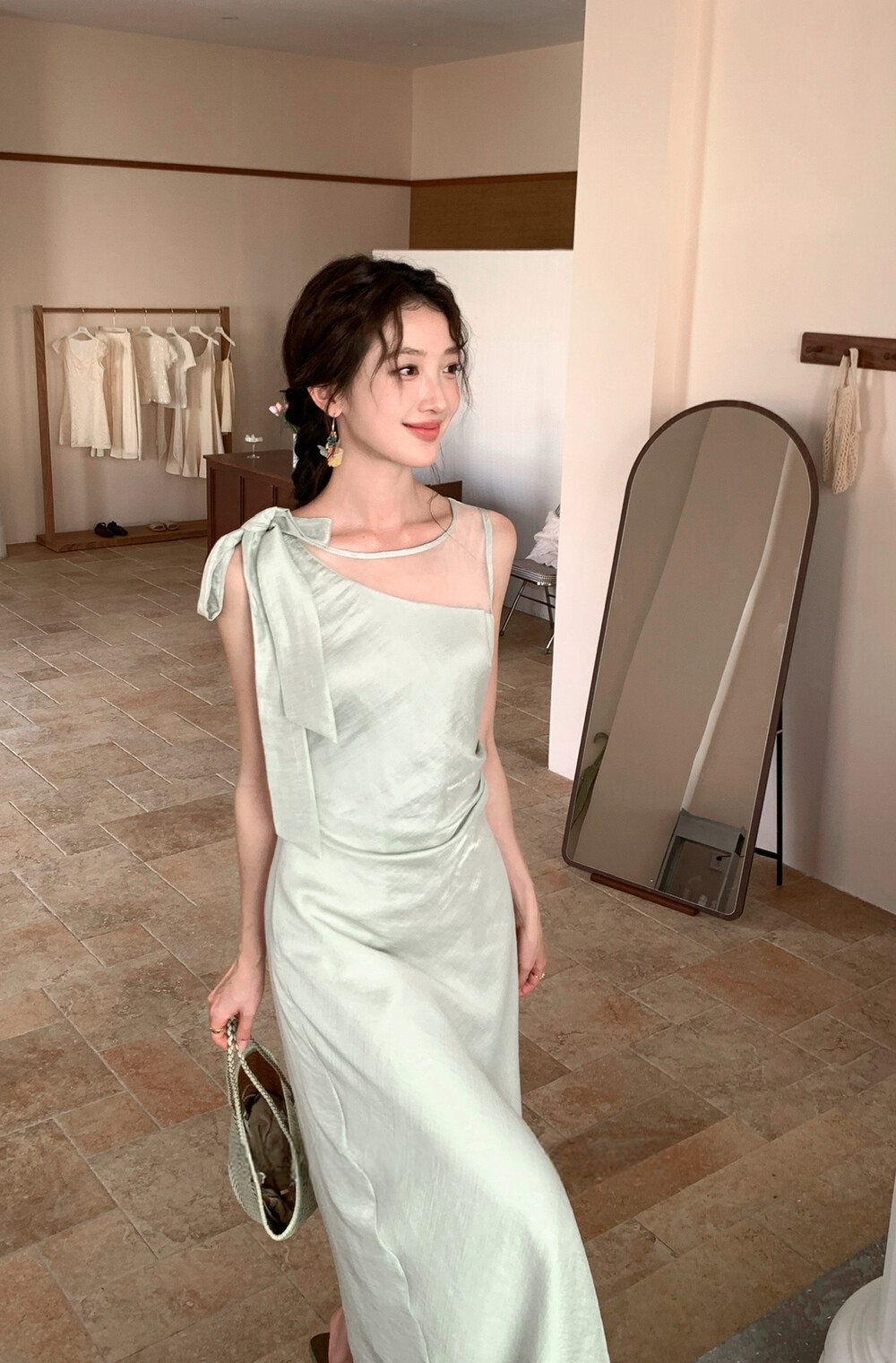 【dress】ショルダーリボンシアードッキングワンピース　N3664