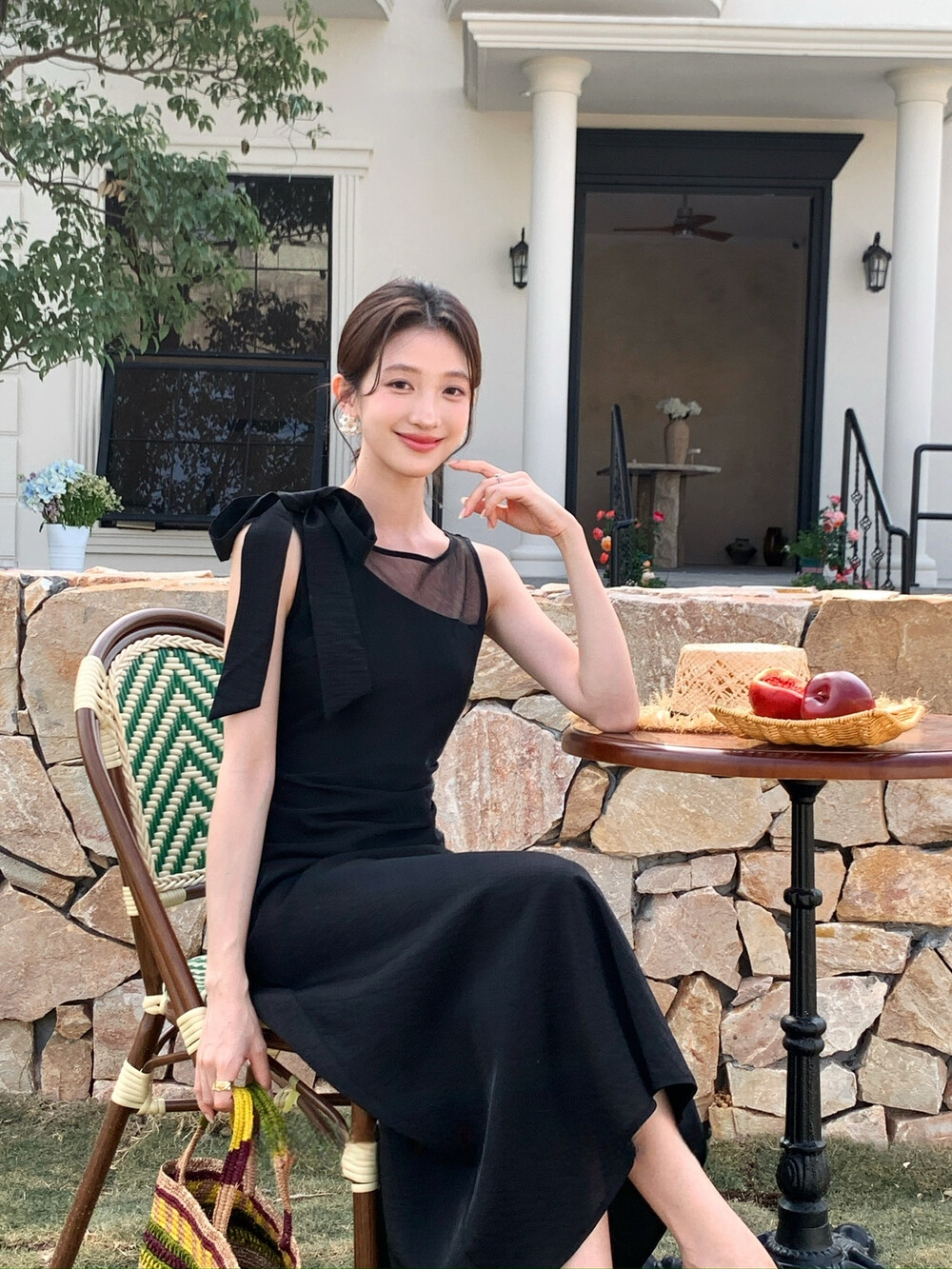 【dress】ショルダーリボンシアードッキングワンピース　N3664