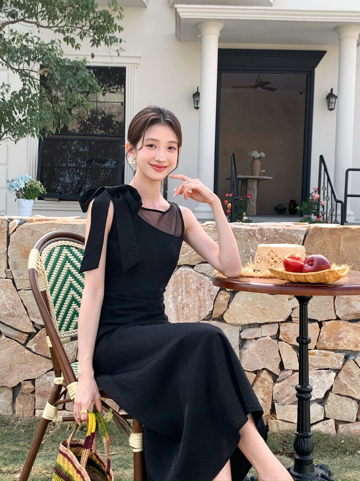 【dress】ショルダーリボンシアードッキングワンピース　N3664