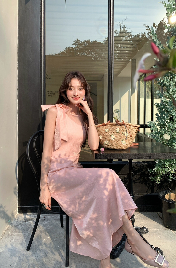【dress】ショルダーリボンシアードッキングワンピース　N3664