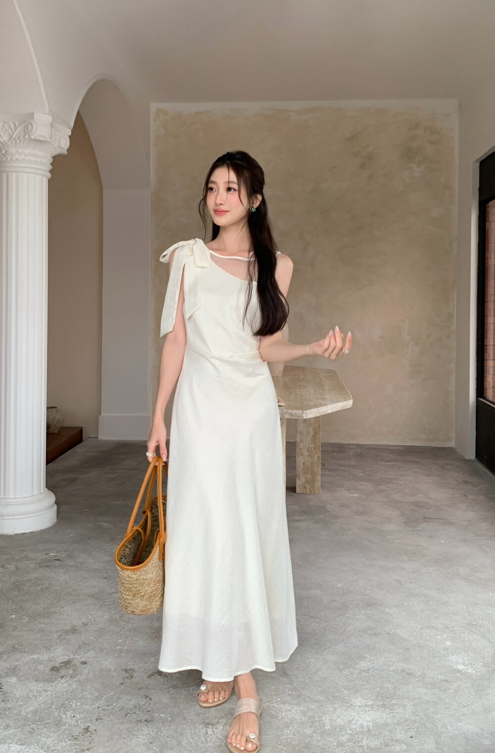 【dress】ショルダーリボンシアードッキングワンピース　N3664