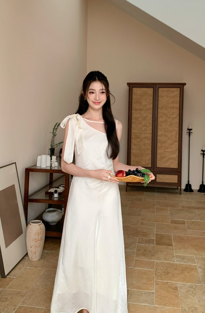 【dress】ショルダーリボンシアードッキングワンピース　N3664
