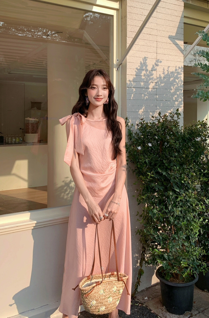 【dress】ショルダーリボンシアードッキングワンピース　N3664