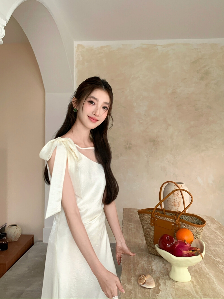 【dress】ショルダーリボンシアードッキングワンピース　N3664