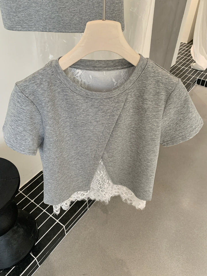 【set】レースドッキングＴシャツ×ミニスカートセット   N3666