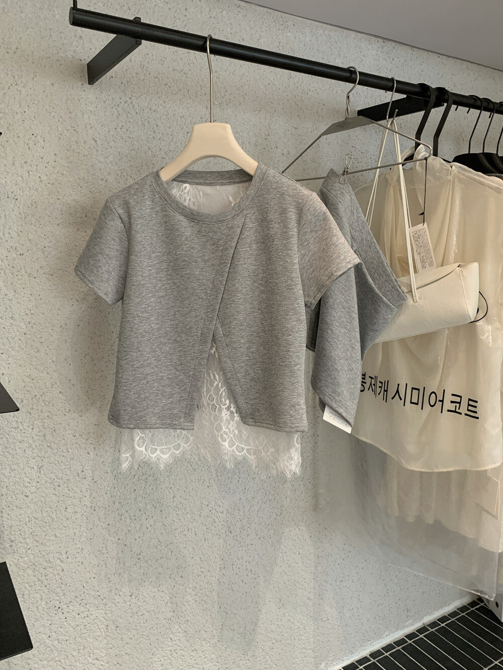 【set】レースドッキングＴシャツ×ミニスカートセット   N3666