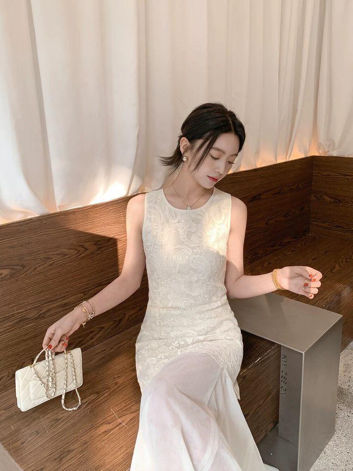 【dress】チュールドッキングレースワンピース  N3667