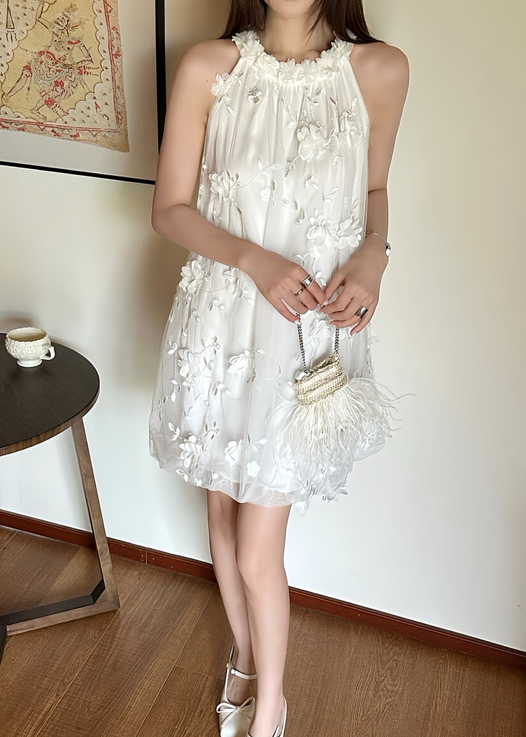 【dress】立体感フラワーミニワンピース　K0590