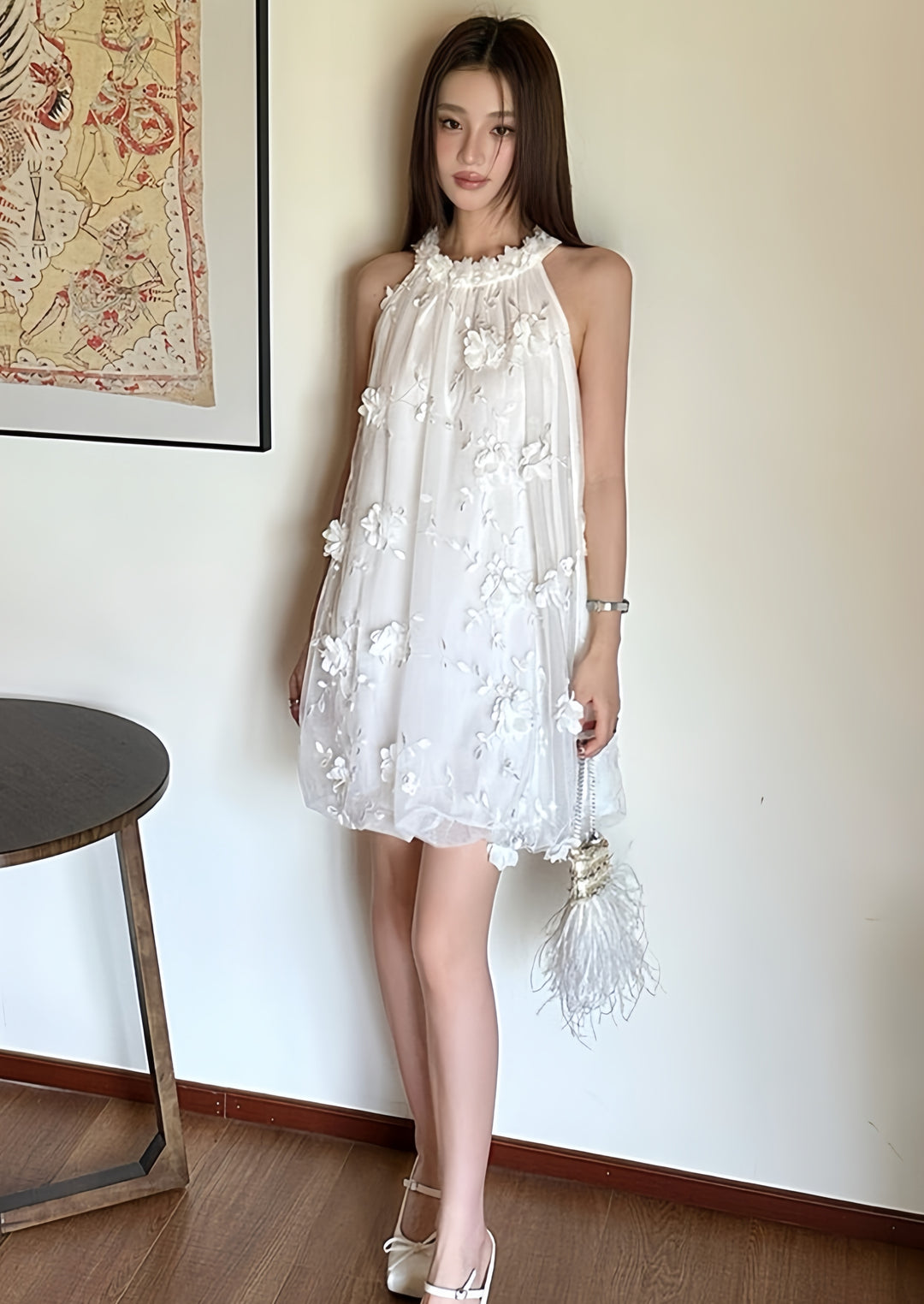 【dress】立体感フラワーミニワンピース　K0590