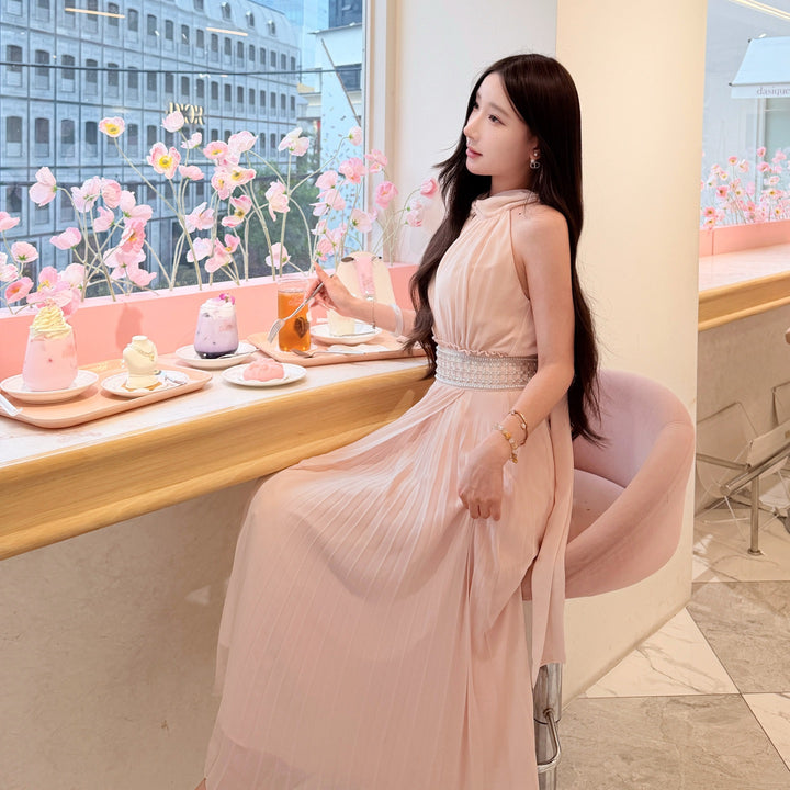 【dress】ウエストパール付きロングワンピース　N3671