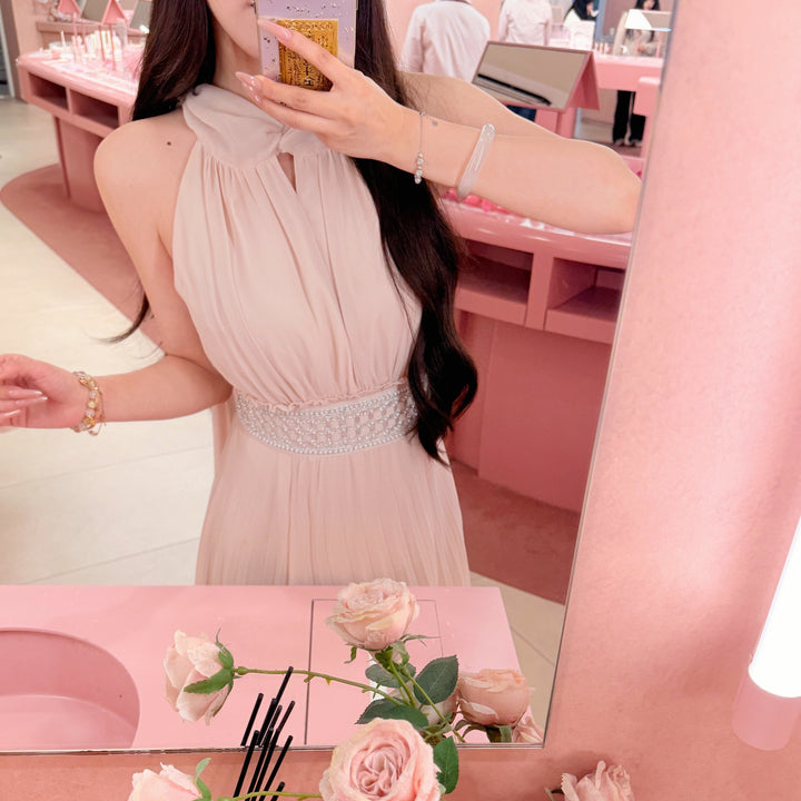 【dress】ウエストパール付きロングワンピース　N3671