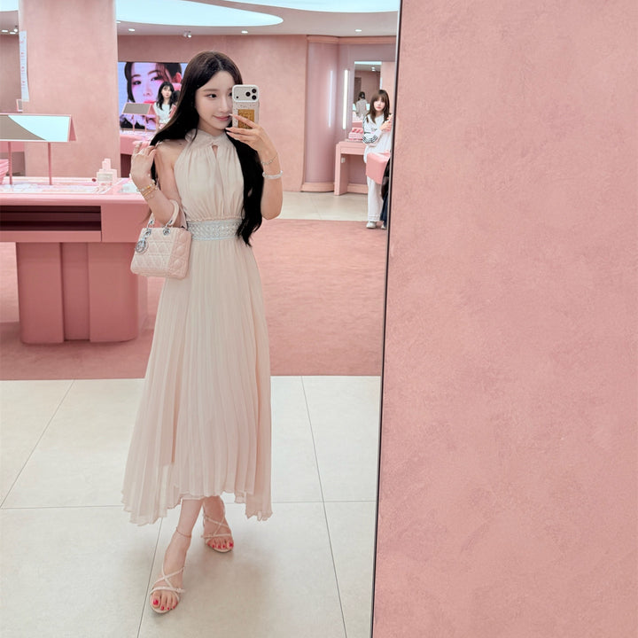 【dress】ウエストパール付きロングワンピース　N3671
