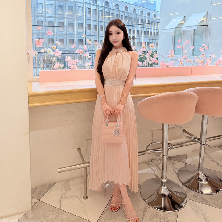 【dress】ウエストパール付きロングワンピース　N3671