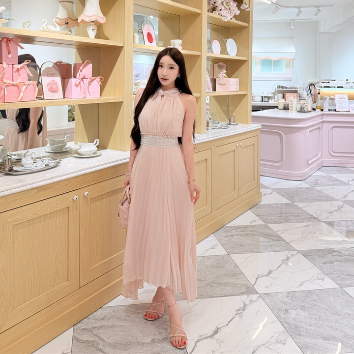 【dress】ウエストパール付きロングワンピース　N3671