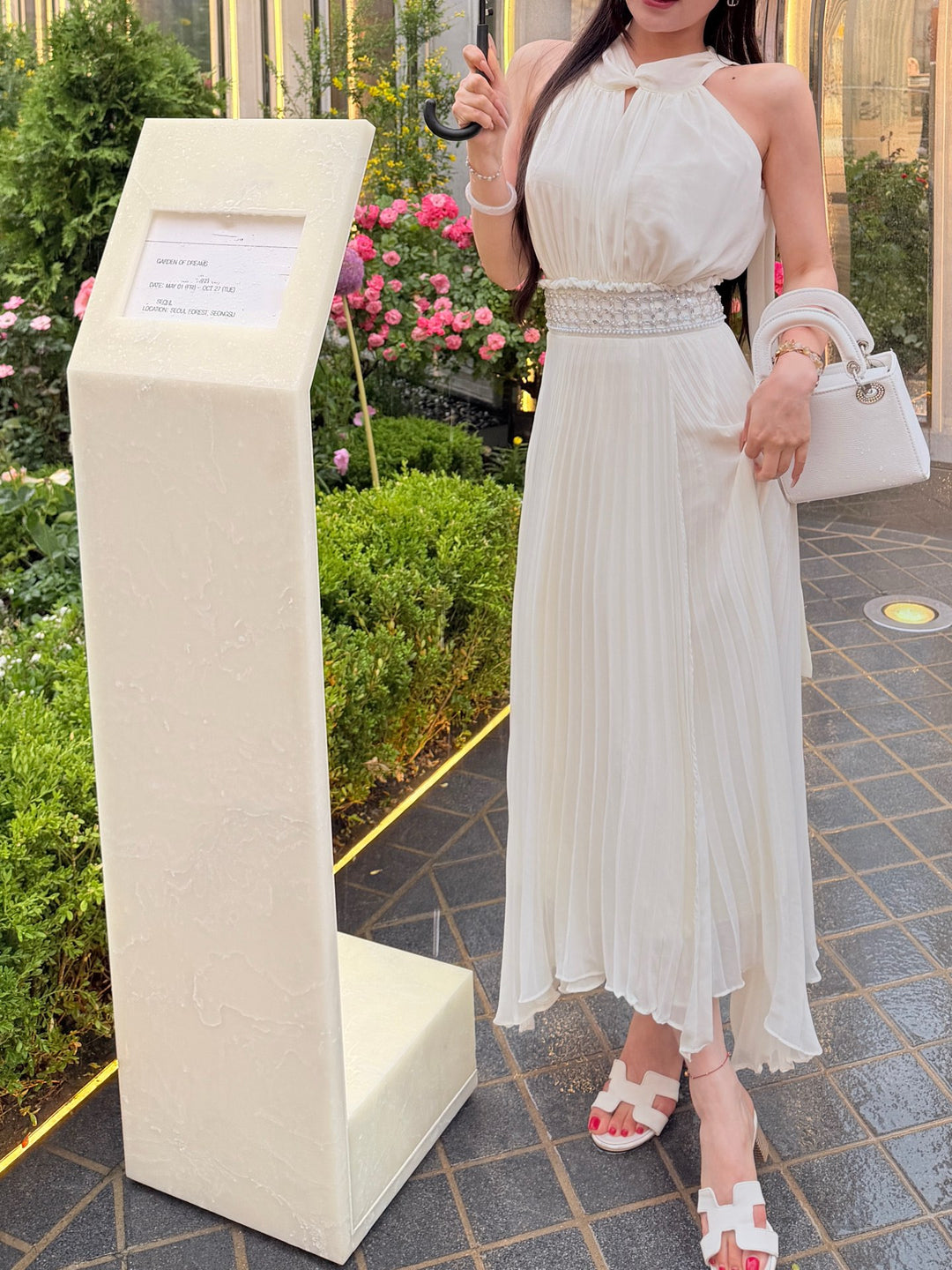 【dress】ウエストパール付きロングワンピース　N3671
