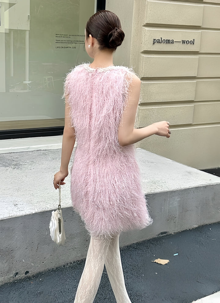 【dress】パール付きフリンジミニワンピース　K0592