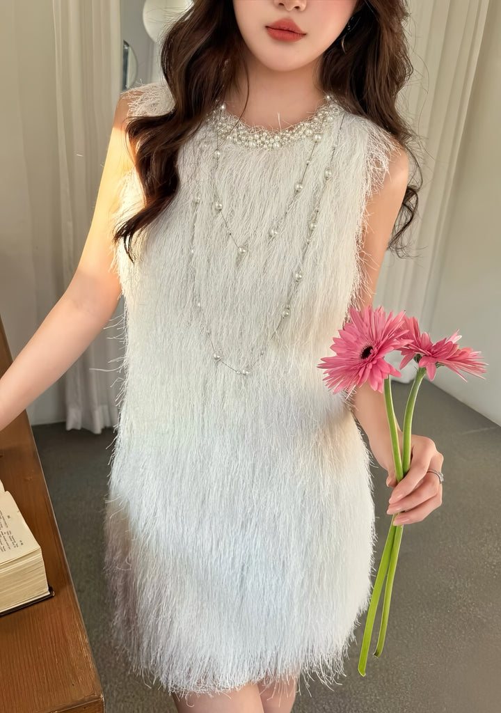 【dress】パール付きフリンジミニワンピース　K0592