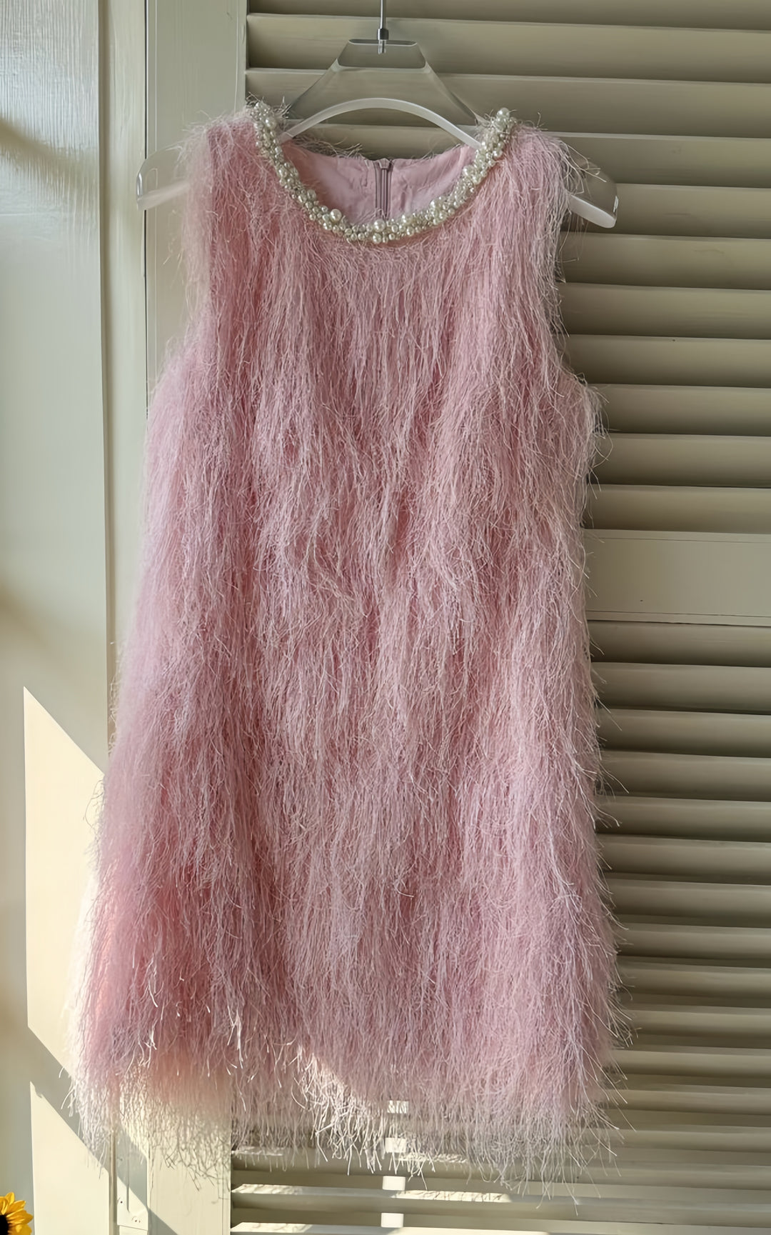 【dress】パール付きフリンジミニワンピース　K0592