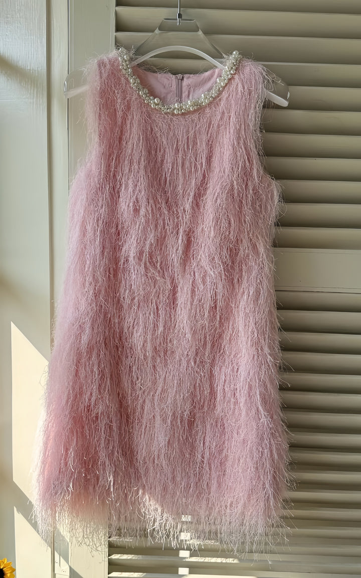 【dress】パール付きフリンジミニワンピース　K0592