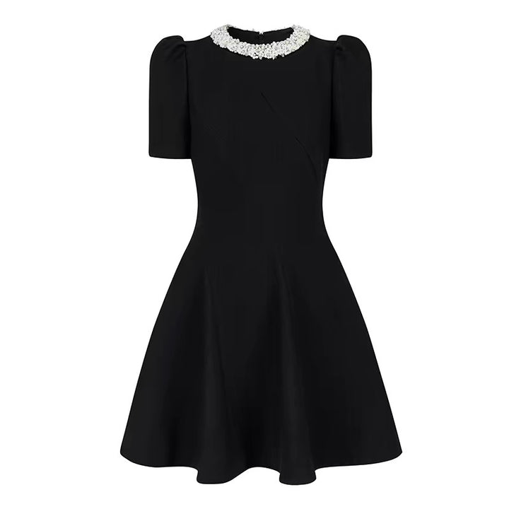 【dress】パール付きAラインフレアワンピース Q8463