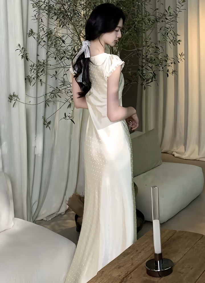 【dress】レースドット柄ロングワンピース　K0598