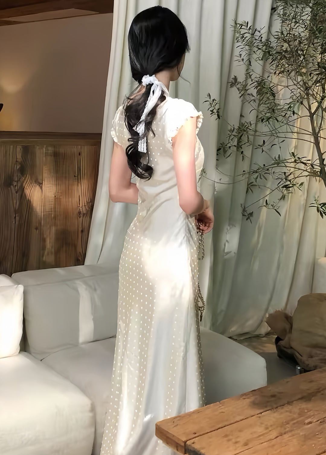 【dress】レースドット柄ロングワンピース　K0598
