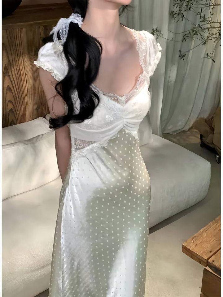 【dress】レースドット柄ロングワンピース　K0598