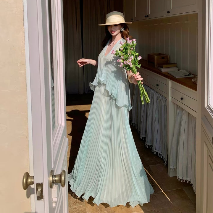 【dress】プリーツロングワンピース　N3675