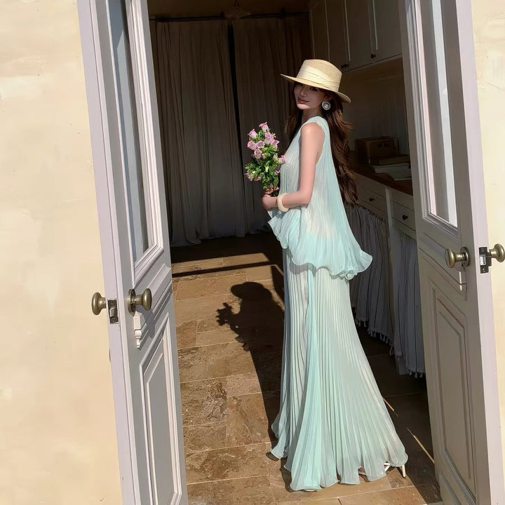 【dress】プリーツロングワンピース　N3675