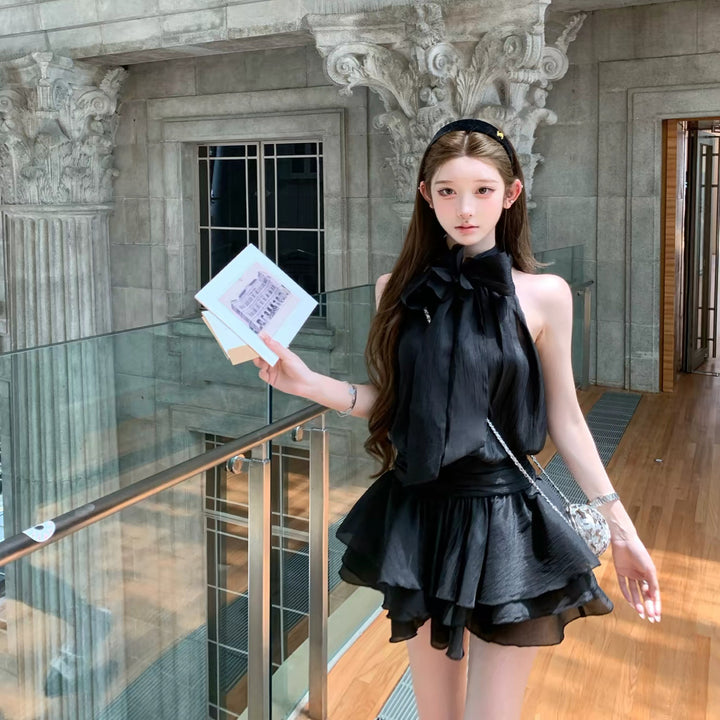 【dress】ボウタイホルターネックミニワンピース　N3676
