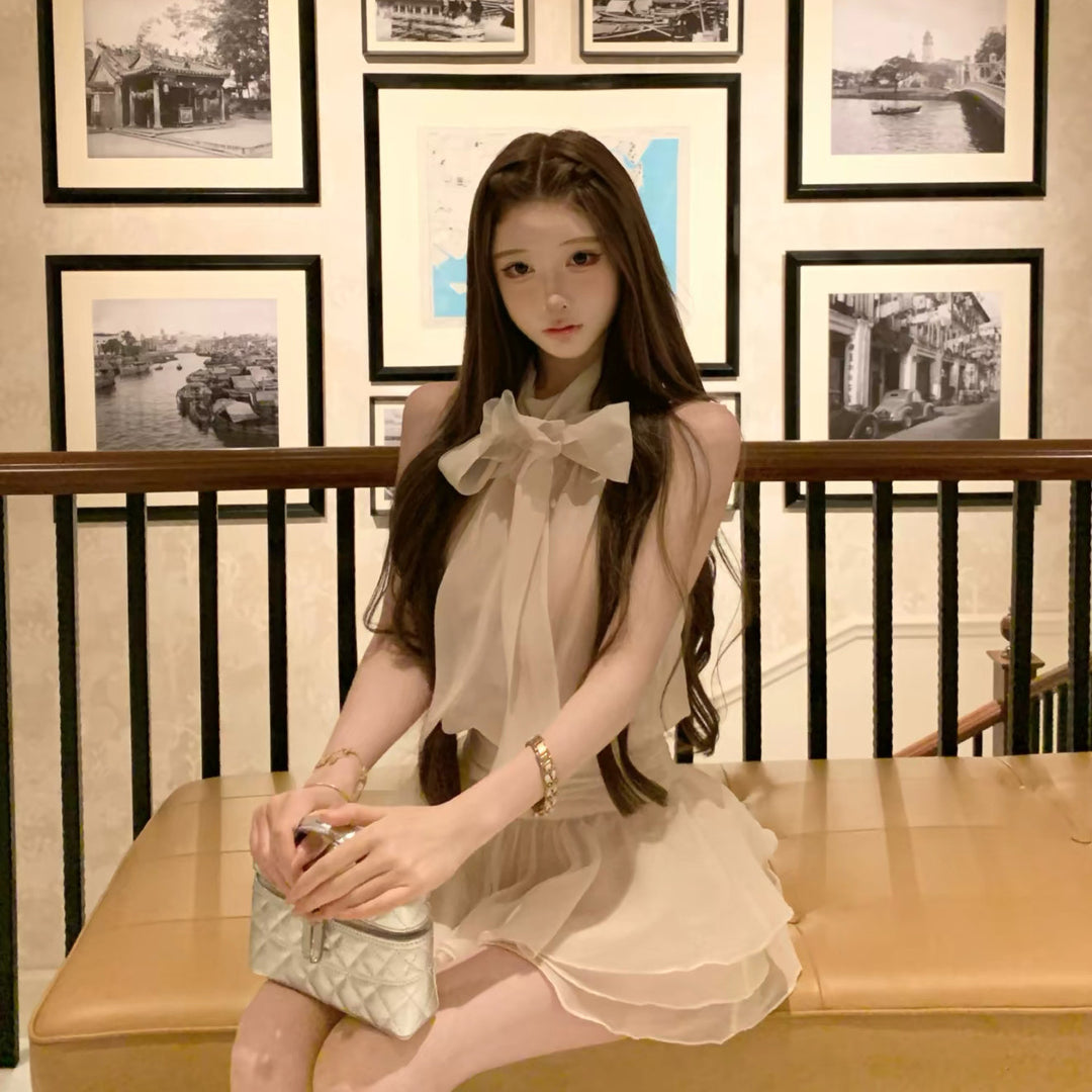 【dress】ボウタイホルターネックミニワンピース　N3676